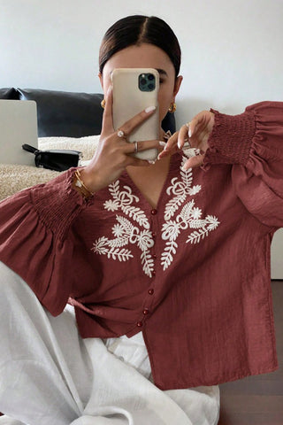 Patterned Button-Front Blouse