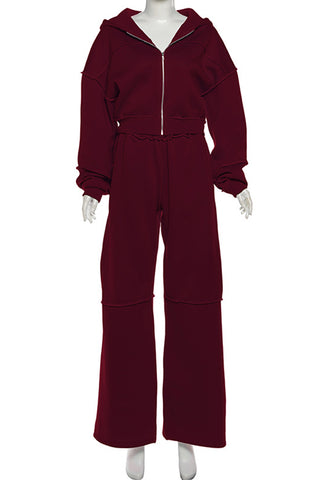 Hooded Two-Piece Wide-Leg Pants Set