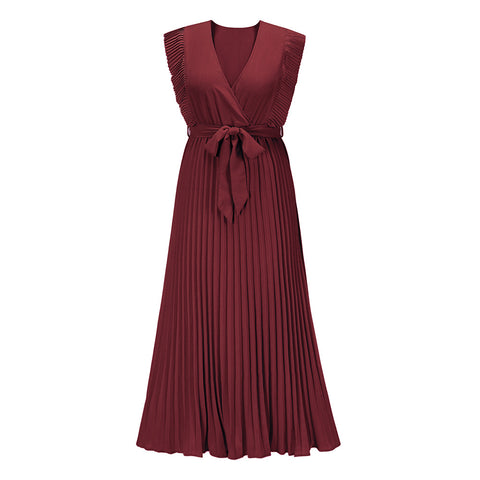 Wrap-Pleated Casual Maxi Dress