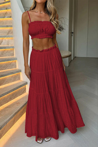 Ruffle Crop Top and Maxi Skirt Set