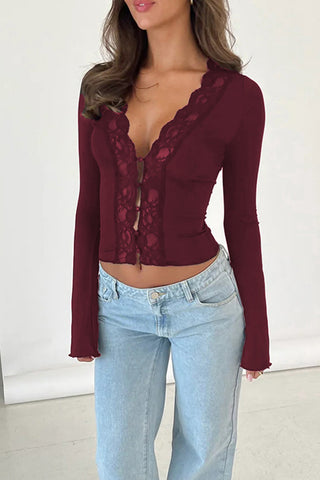 Lace-Trim Long Sleeve Top