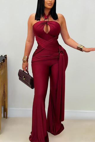 Halter Neck Keyhole Jumpsuit with Draped Waist