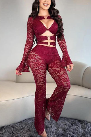 Lace Long-Sleeve Pants Set