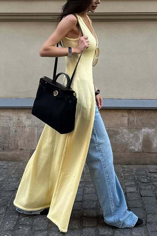 Sleeveless Knit Button-Front Tunic