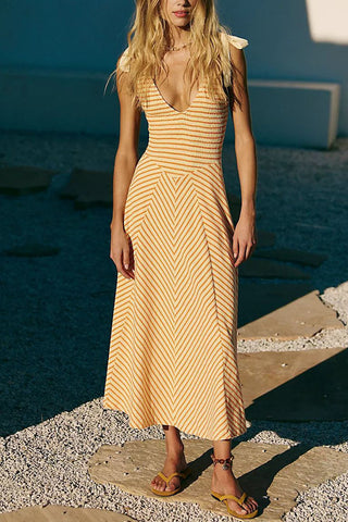 Striped V-Neck Vacation Dress