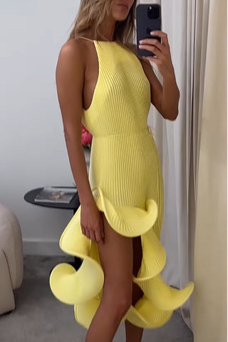 Halter Neck Ruffled Circle Dress