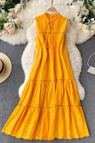 Button-Front Eyelet Maxi Dress