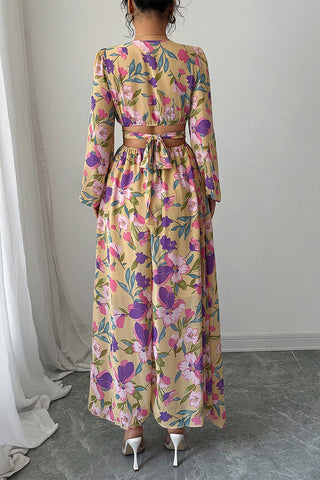 Floral Print V Neck Casual Maxi Dress