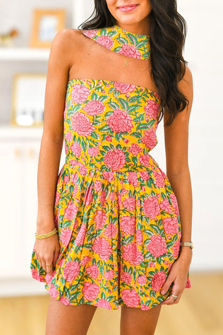 Halter Neck Floral Mini Dress