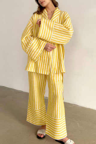 Striped Wrap-Front Pants Set