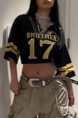 Off-Shoulder Numbered T-Shirt