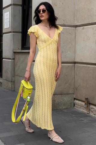 Ruffled Sleeve Knit Maxi Dress