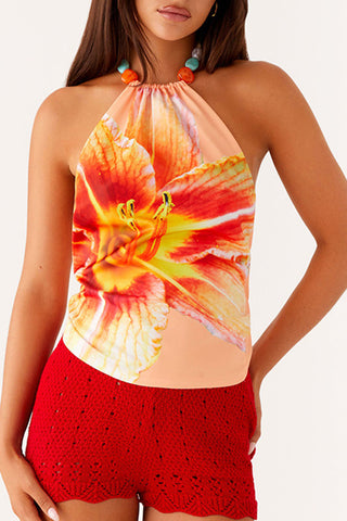 Floral Print Halter Neck Tank Top