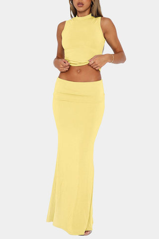 Sleeveless Crop Top and Maxi Skirt Set