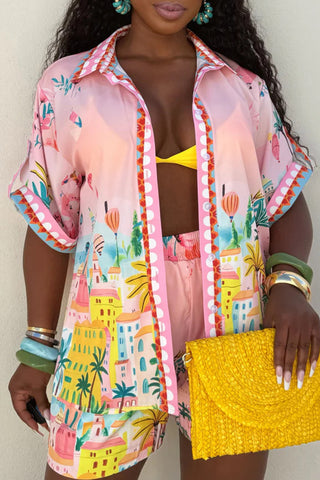 Tropical Print Three-Piece Short Set