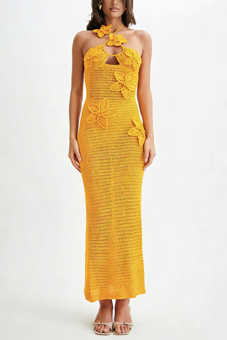 Elegant Crochet Halter Maxi Dress