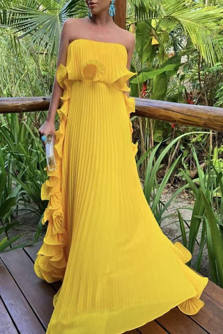 Strapless Ruffle Maxi Dress