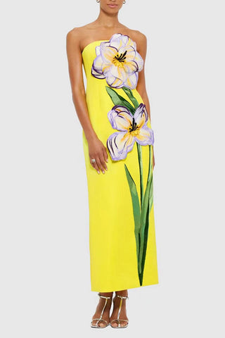 Strapless Floral Midi Dress
