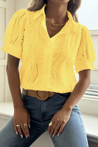 Eyelet Detail Tie-Front Blouse