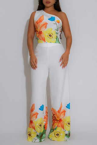 One-Shoulder Floral Pants Set