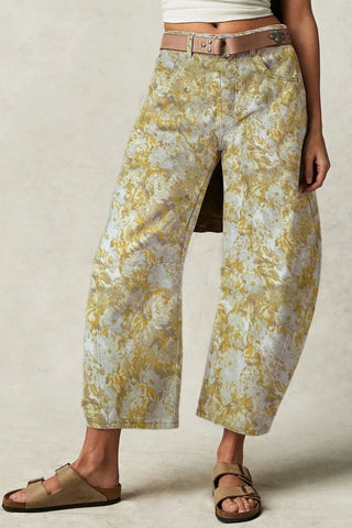 Heart Patterned Wide-Leg Jeans