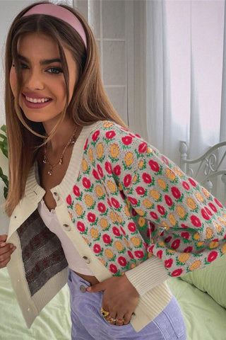 Vibrant Patterned Button Cardigan