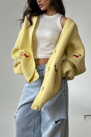 Dog Motif Button Cardigan