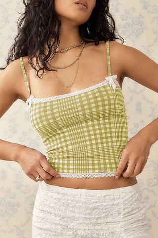 Gingham Lace-Trim Camisole