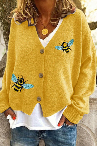 Bee Embellished Button-Up Cardigan