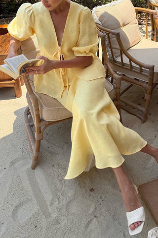 Tie-Front Puff Sleeve Skirt Set