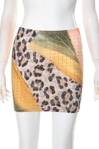 Studded Patchwork Mini Skirt