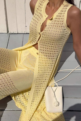 Sleeveless Button Front Pants Set