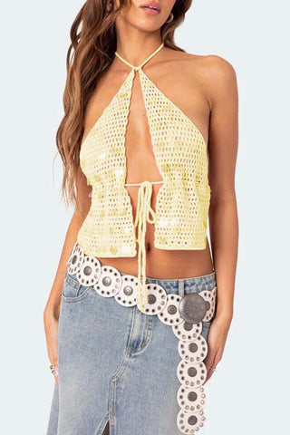 Halter Tie-Front Crochet Tank Top