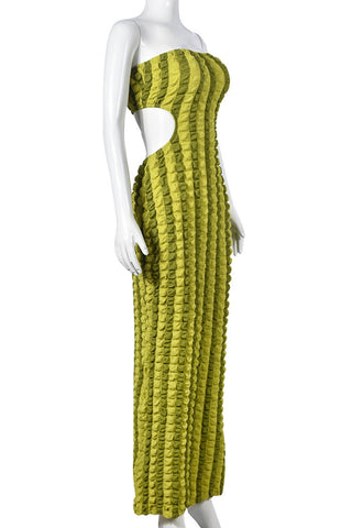 Striped Strapless Cutout Midi Dress