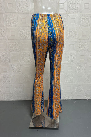 High-Waisted Patterned Flare Pants