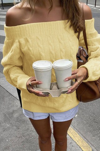Off-Shoulder Cable Knit Sweater