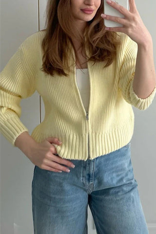 Zip-Front Ribbed Cardigan