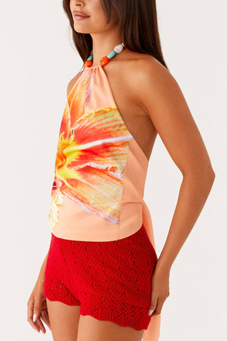 Floral Print Halter Neck Tank Top