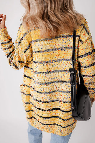 Striped Textured Open Front Long Cardigan