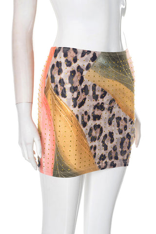 Studded Patchwork Mini Skirt