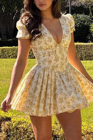 Floral Puff Sleeve Casual Dress