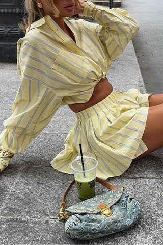 Striped Button-Up Short Set