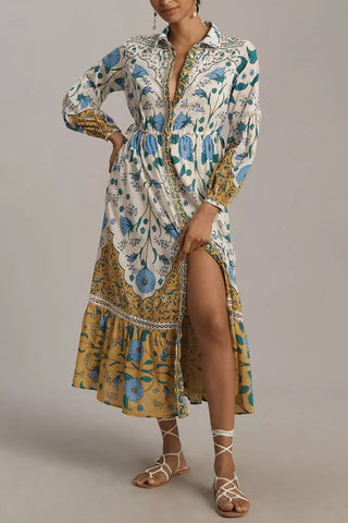 Floral Printed Midi Dress with Slits