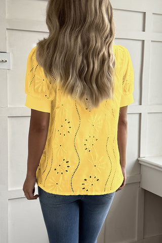 Eyelet Detail Tie-Front Blouse