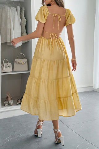 Puff Sleeve Tiered Midi Dress