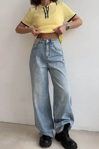 Polo-Collar Button-Up T-Shirt