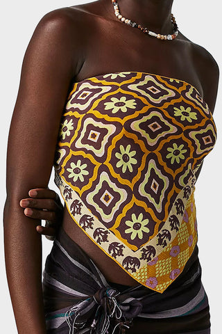 Abstract Print Strapless Tank Top