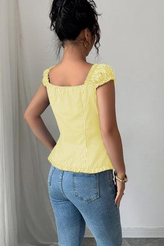 Ruched Sleeve Striped Button-Down Blouse