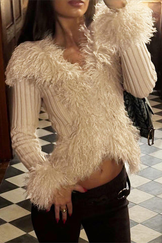 Zip-Front Faux Fur Trim Cardigan