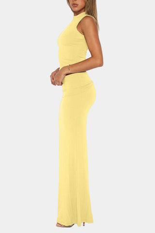 Sleeveless Crop Top and Maxi Skirt Set